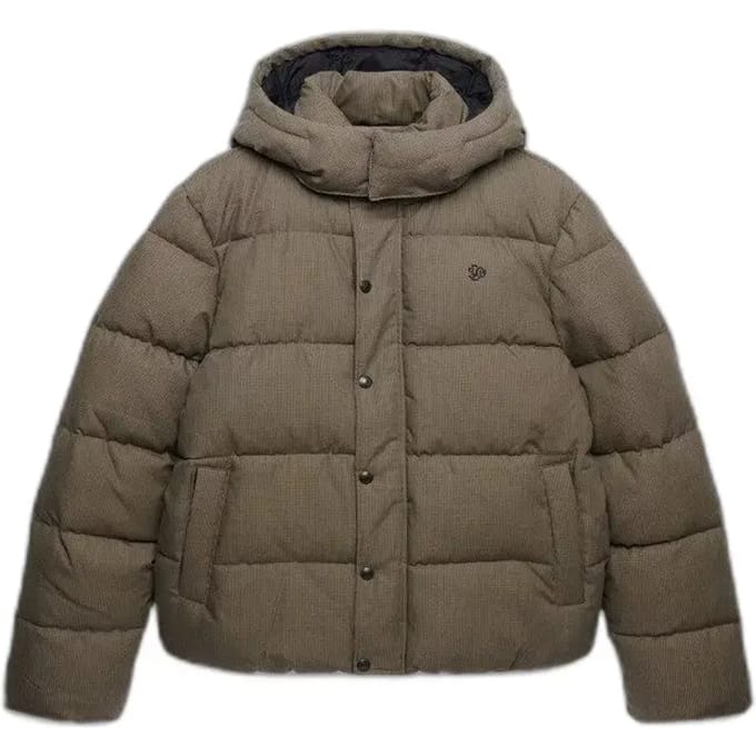 Superdry - Premium Geruite Puffer Jas met Capuchon - Heren - Gewatteerde jassen