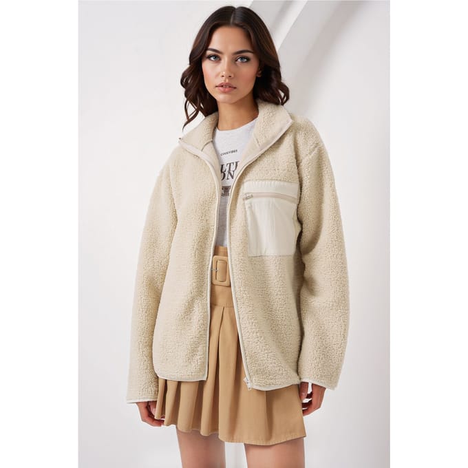 Pocket Gedetailleerde Oversized Pluche Jas