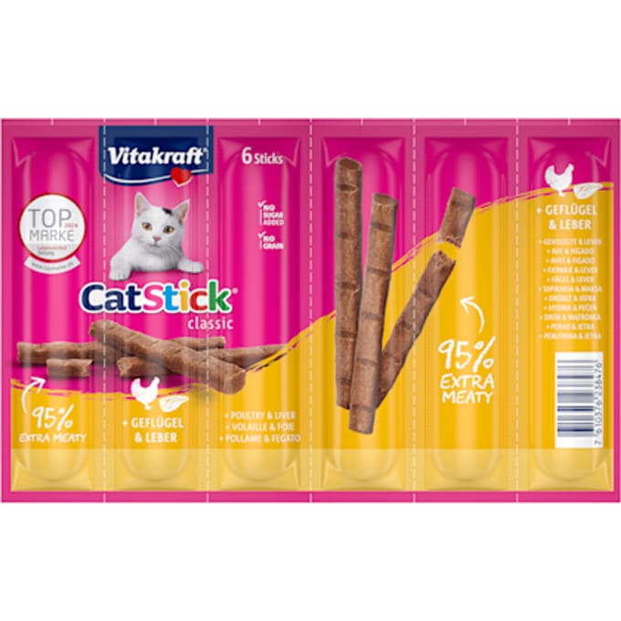 12x6g Cat Stick Gevogelte & Lever Vitakraft Kattensnacks