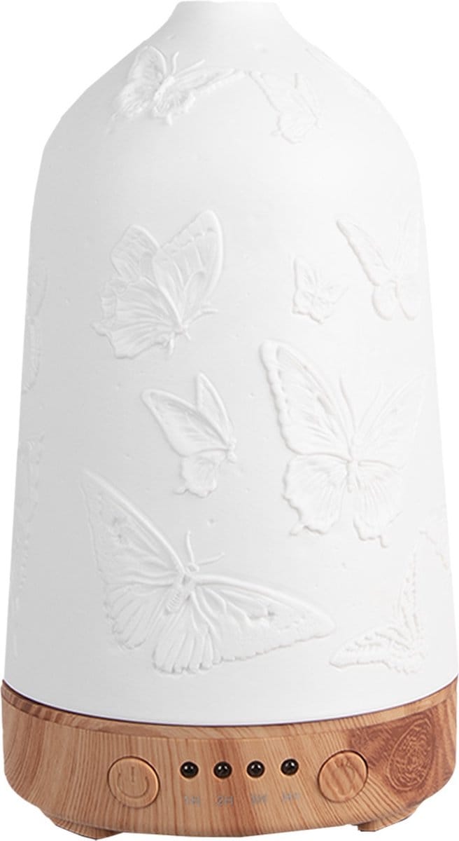 Clayre & Eef Aroma diffuser Ø 9x17 cm Wit Porselein Vlinders