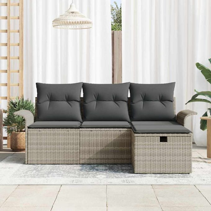 vidaXL - Tuinbank - Set - 4 - st - Lichtgrijs - poly - rattan