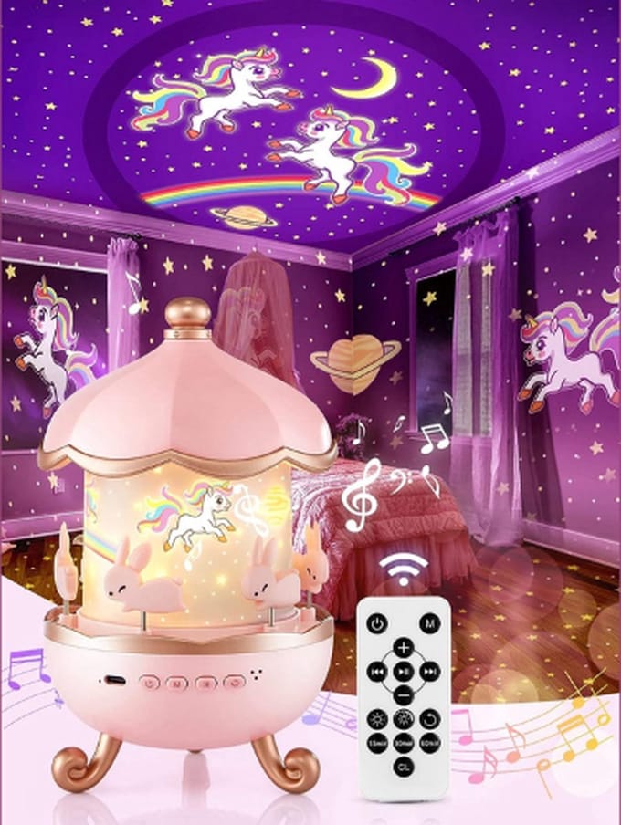Solvix Sterren projector - Kinder Nachtlampje - Afstandsbediening - Projectorlamp - Met Rust muziek/Timer - Roze