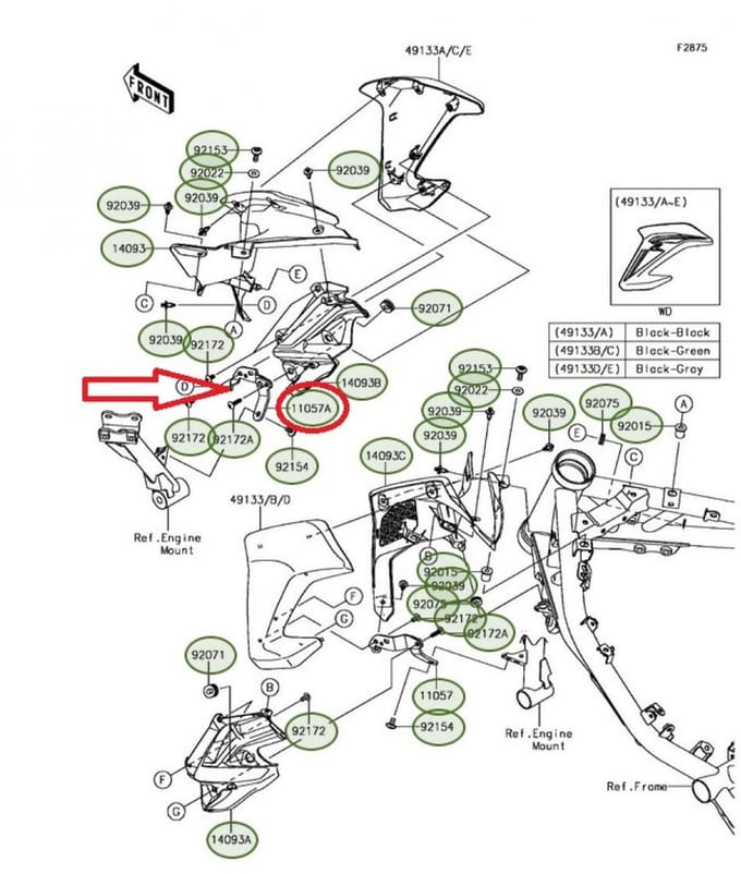 Support écope droite pour moto Kawasaki 900 Z 2017 à 2019 110570255 Neuf