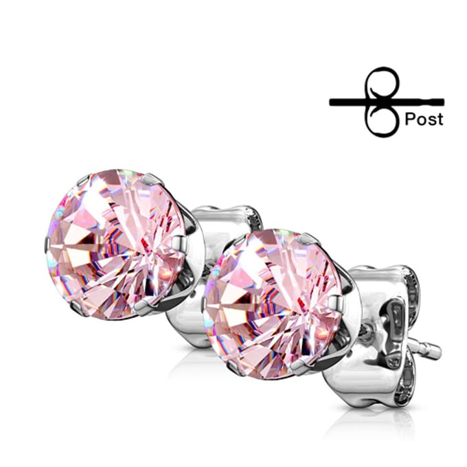 Oorbellen dikke steen 0.8x6x3 - zilver roze - LMPiercings