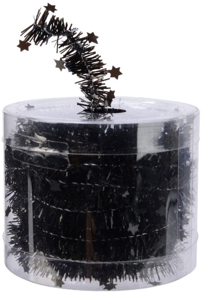 Decoris kerstslinger - 3x - met sterren - zwart - lametta - 700 cm - Kerstversiering slingers