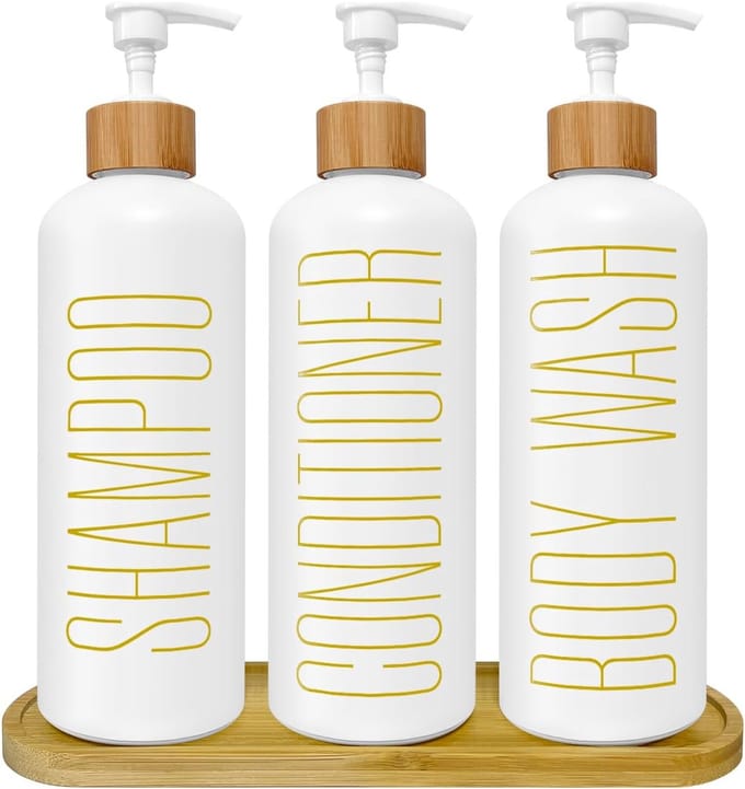 Famanu – Shampoo- en conditionerdispensers 500 ml – Set van 3 – Met stickers