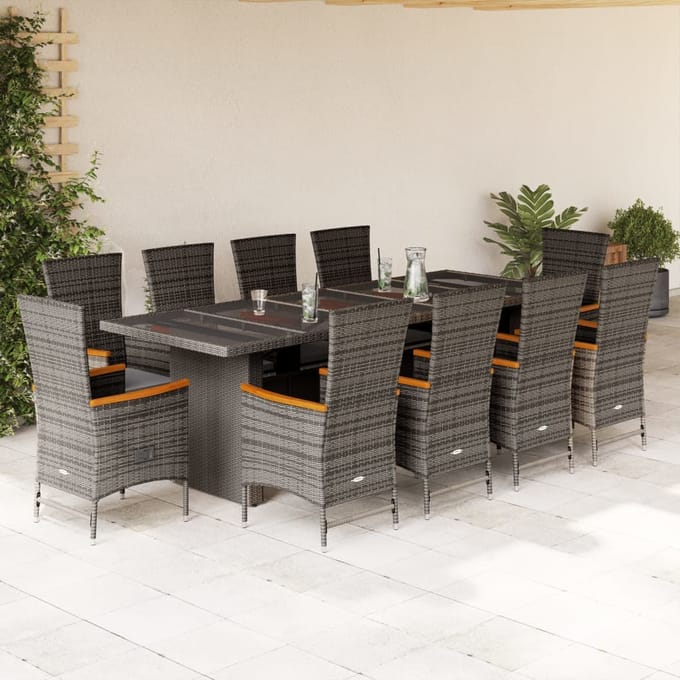 vidaXL - 11-delige - Tuinset - met - kussens - poly - rattan - grijs