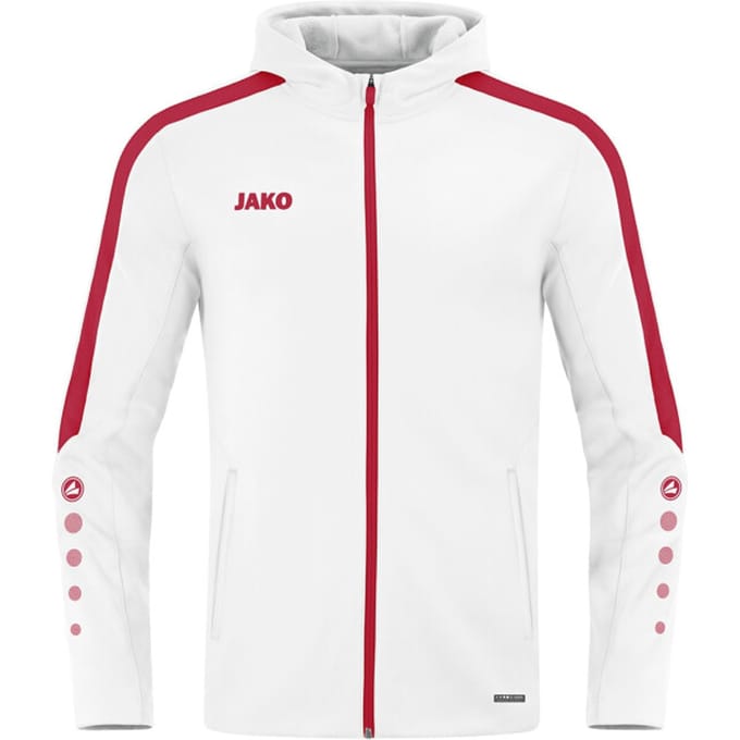 Jako Power Jas Met Kap Dames - Wit / Rood | Maat: 40