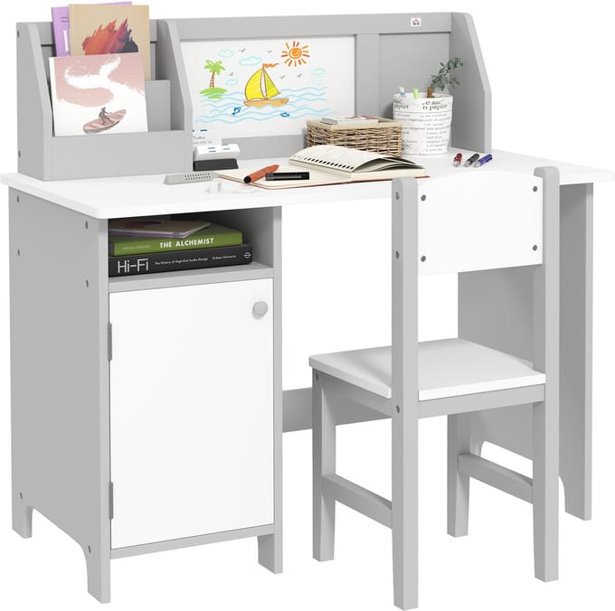HOMCOM-Kinderbureau met stoel-MDF-90x45x85cm-Grijs