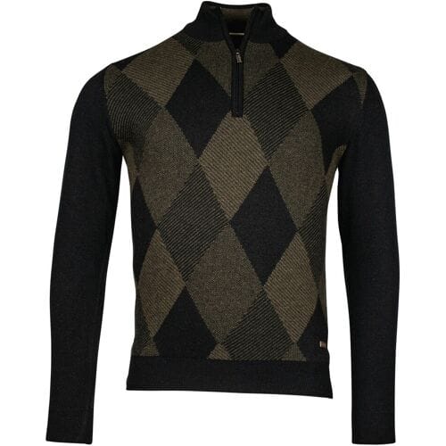 Baileys Trui Half Zip Argyle Pattern Olive / male
