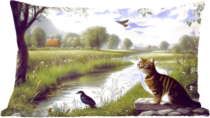 Sierkussens - Kussentjes Woonkamer - 60x40 cm - Kat - Beekje - Weide