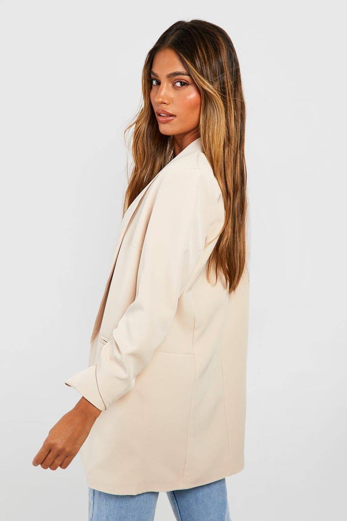 boohoo Dames Blazer op maat met geraffelde mouwen | Steen | Maat: 38