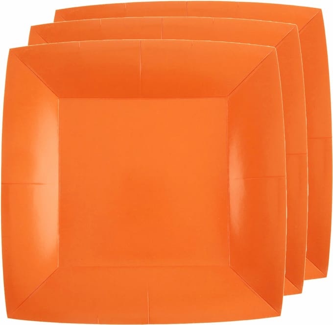 Santex Feest gebaksbordjes - oranje - 10x - karton - 18 cm - vierkant - kartonnen feestbordjes