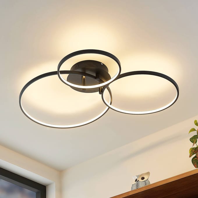 Lindby LED plafondlamp Rayk, zwart, metaal, 77 cm, dimbaar