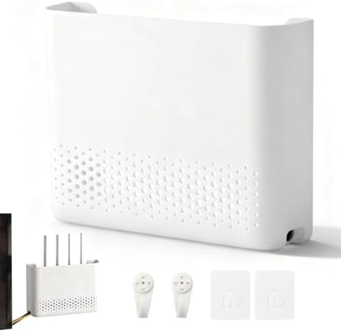 Witte wandhouder voor router en netwerkapparatuur