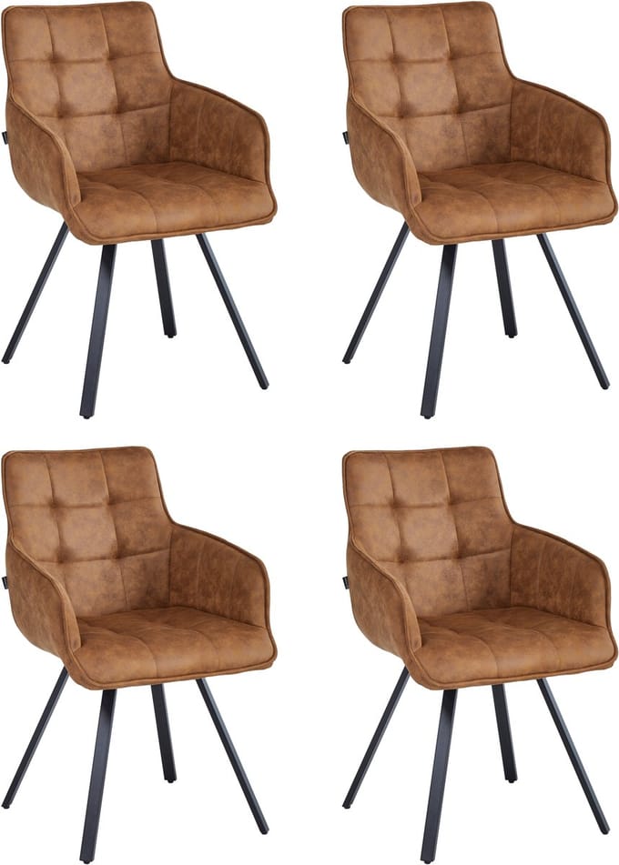 Colenis® - Taha Eetkamerstoel - Set Van 4 - Cognac - Microfiber Stof - Met armleuning - Draaistoel - 180°