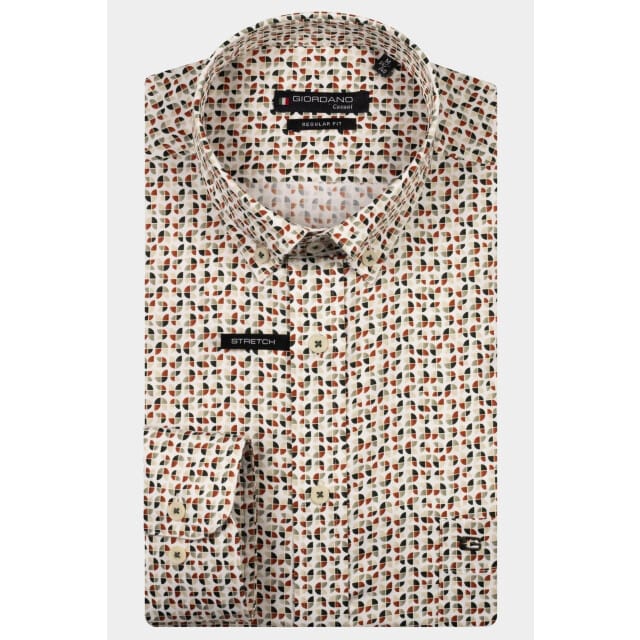 Giordano Overhemd Ivy Satin Stretch Abstract Graphic Pattern Groen-Multi / male