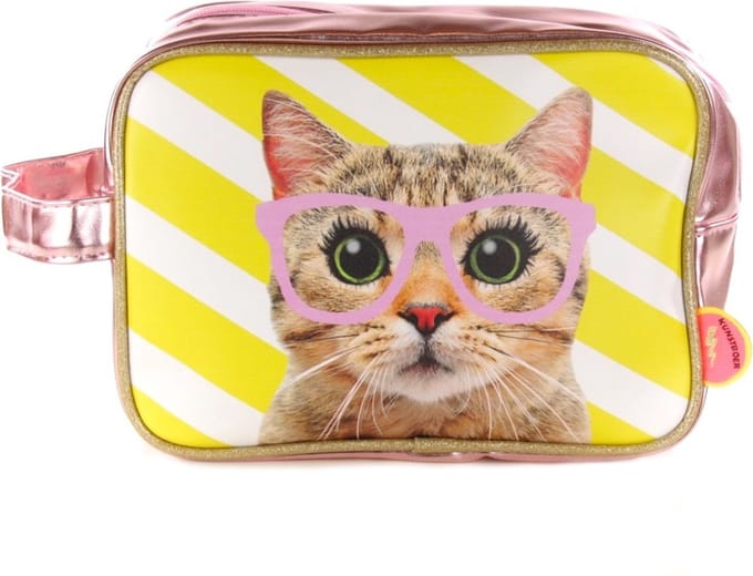 Kunstboer Toilettas Pink Glasses - Kat met roze bril - poes