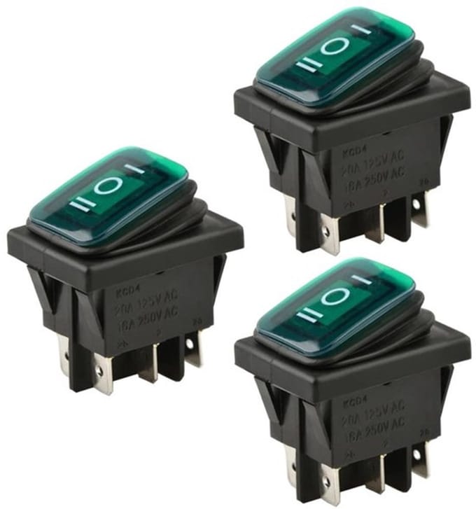 Allecto - Rocker Switch - 3-Pack 12V 20A - Waterproof Dpdt Schakelaar