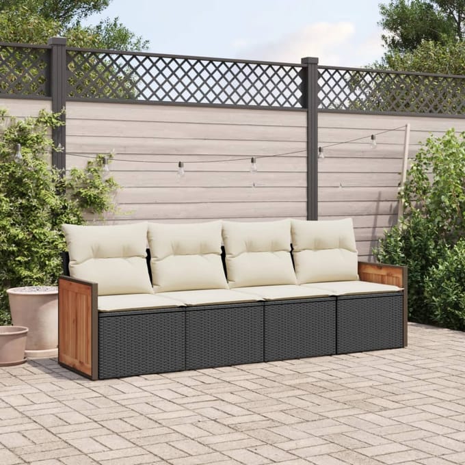 vidaXL - 4-delige - Loungeset - met - kussens - poly - rattan - zwart