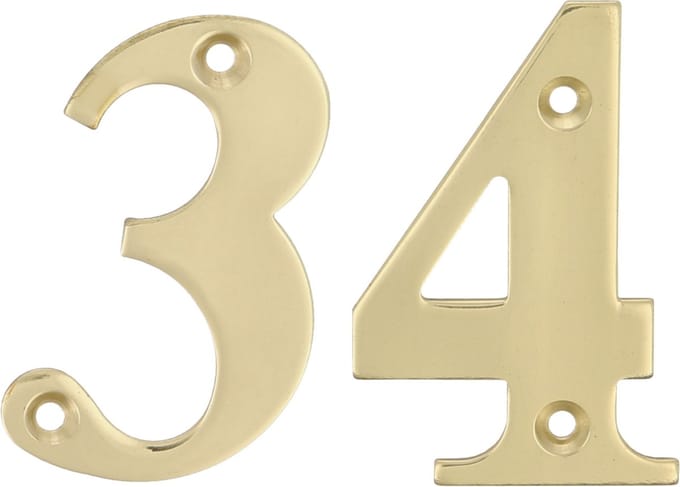 AMIG Huisnummer 34 - massief messing - 5cm - incl. bijpassende schroeven - gepolijst - goudkleur