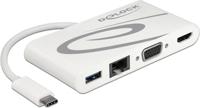 Premium USB-C naar HDMI, VGA, RJ45, USB-A en USB-C docking station met DP Alt Mode / wit - 0,15 meter