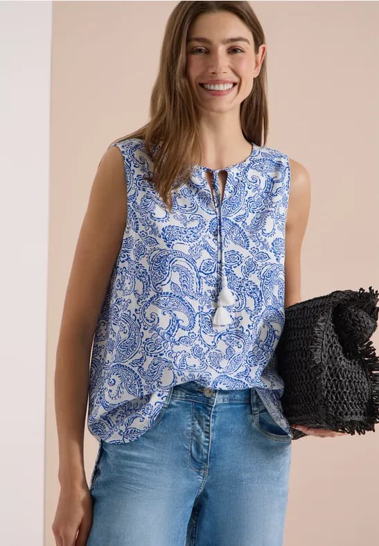 Blouse met split in de hals en print