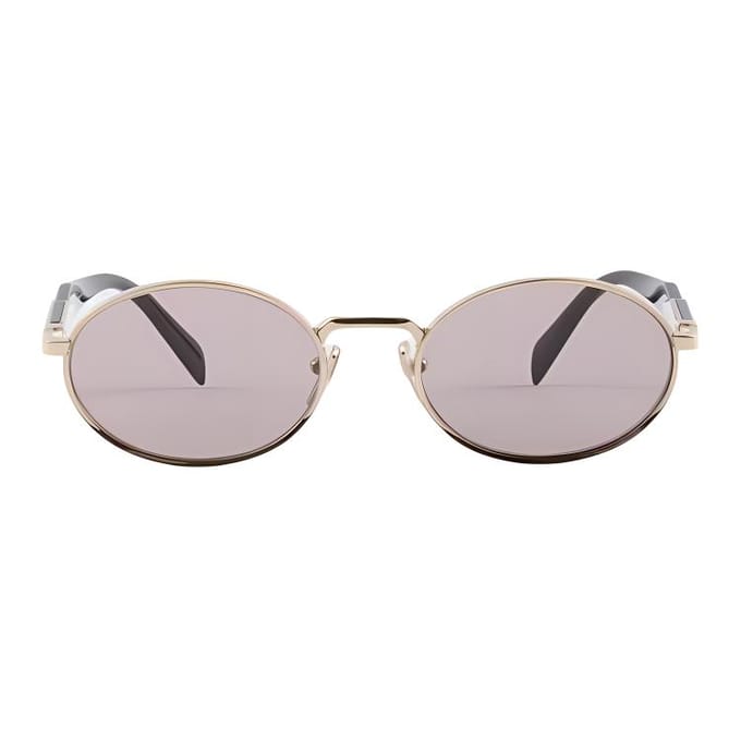 Lunettes de soleil ovales Prada avec logo gravé Lunettes de soleil pour femme Violet clair SPR65Z_EZVN_FE20I_C_055 Basic Packaging-Eyeglass Case+Box gray