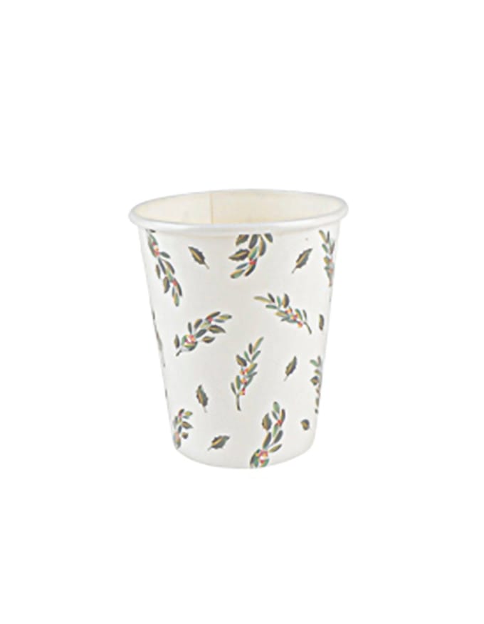 ARTYFETES - 8 chique traditionele bekers 255 ml van karton met grijsgroene bladeren