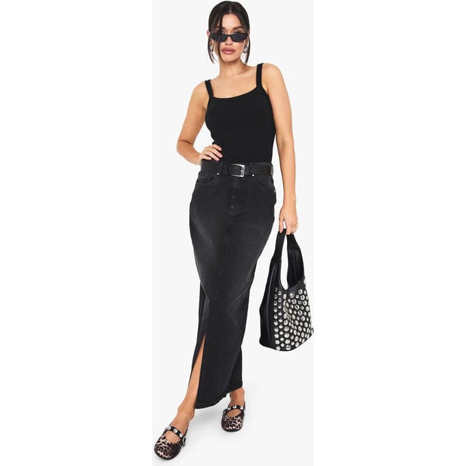 boohoo Dames Tall Denim Midaxi-rok | Washed Black | Maat: 42