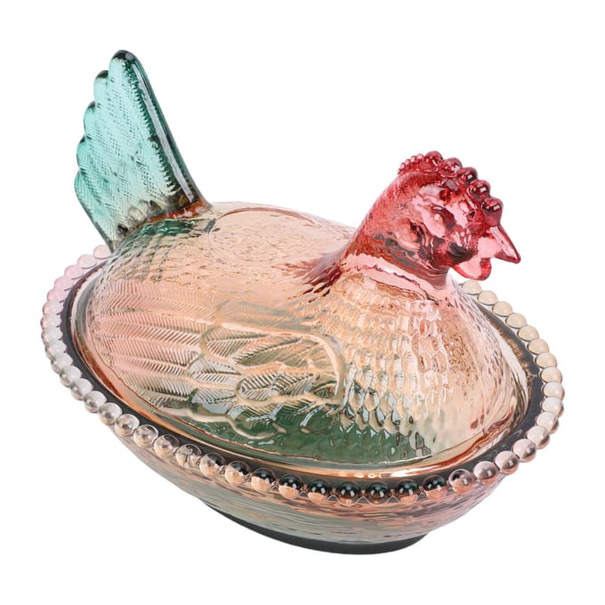 Kom met Deksel Vintage Leuke Kipvormige Glazen Pot voor Snacks Fruit Desserts beige