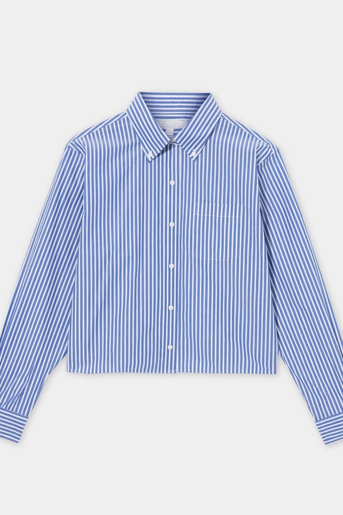 Brooks Brothers Cropped Striped Cotton Poplin Shirt Blue Größe: M | Business hemden Outlet | Damen | Blau