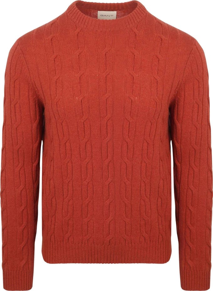 Gant Pullover Crewneck Lambswool Cable Modern Rust - Maat XL - Heren - Pullovers