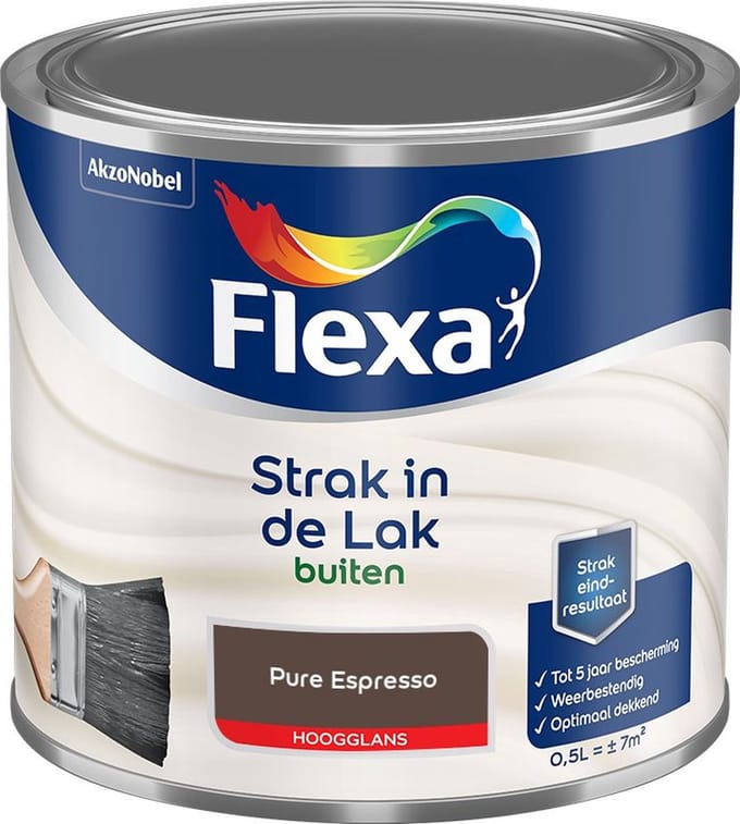 Flexa - Strak In De Lak Buitenlak Hoogglans - Pure Espresso - Mengverf - 500 Ml
