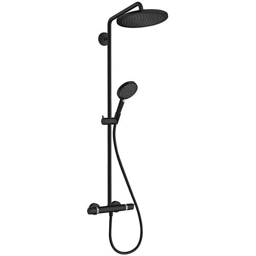 Hansgrohe croma select s showerpipe 280 1jet with thermostat and Handdouche raindance select s 120 3jet matt Zwart