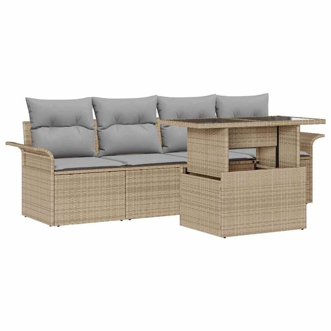 vidaXL Tuin Sofa Set 5 st Beige poly rattan
