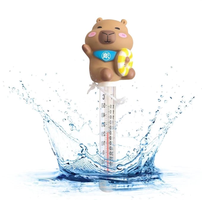 Waterdisplay Capybara - Zwembadthermometer Drijvend - Water Temperatuur Meten - Gemakkelijk Afleesbaar - 22 cm - Geel