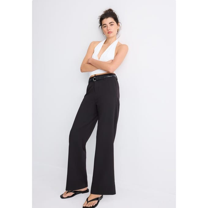 Stradivarius Rechte geklede broek met riem  Zwart 32