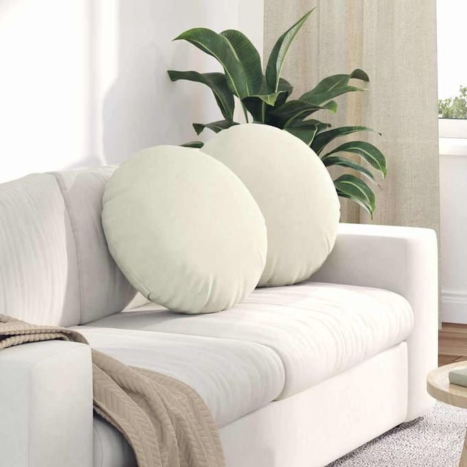 vidaXL - Zitkussens - 2 - st - Fluweel - Crème - Ø50 - x - 19 - cm