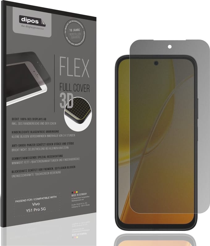 dipos FLEX – Matte Privacy Screenprotector geschikt voor Vivo Y51 Pro 5G | Volledige Schermbescherming | Case-Friendly