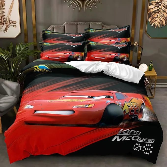 Cartoon Auto's Beddengoed Set Lightning McQueen Dekbedovertrek Jongens Beddengoed Beddengoed Cadeau voor Kinderen EU Single(135*200cm)3pcs