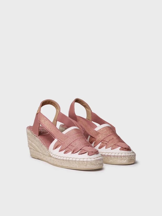 Dames espadrille van ruw katoen met sleehak en linten | TRACY-CZ