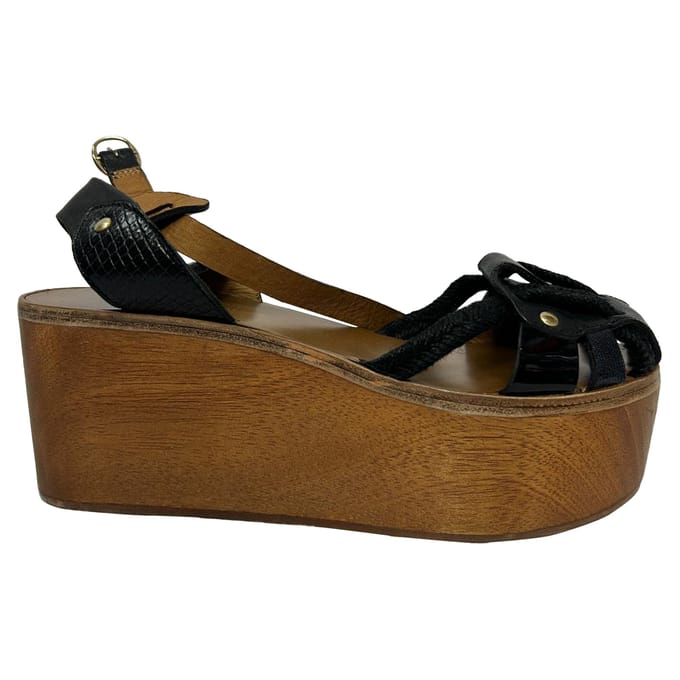 Isabel Marant Étoile Zia Wedge Sandalen in Zwart Leer