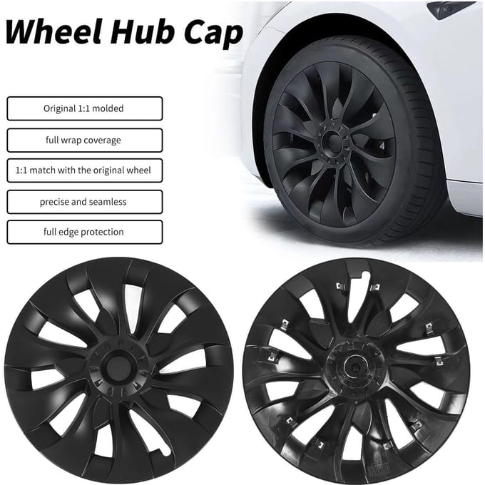 4 Stuks 18 inch Automobiel Naafkap Mat Zwart Wielnaaf Volledige Velg Beschermer Afdekking Vervanging voor Tesla Model 3 2017 tot 2023 Matte Black black