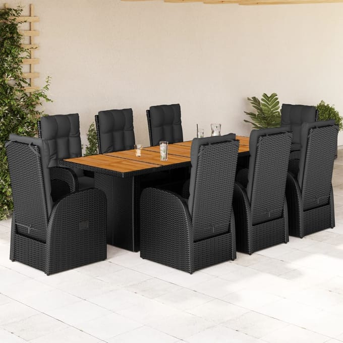 vidaXL - 9-delige - Tuinset - poly - rattan - zwart
