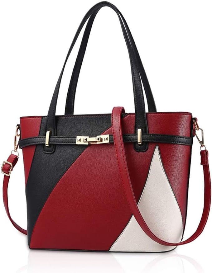 Dames Shopper Tas Zwart Rood Schoudertas PU Leer Grote Handtas