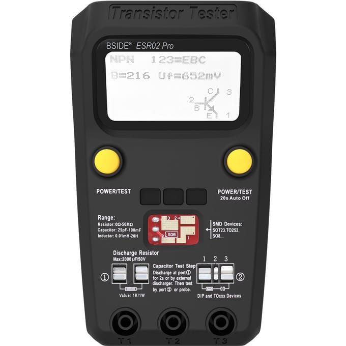 BSIDE ESR02 Pro testeur de Transistor testeur numérique multifonctionnel Diode Triode résistance capacité Without Test Clip
