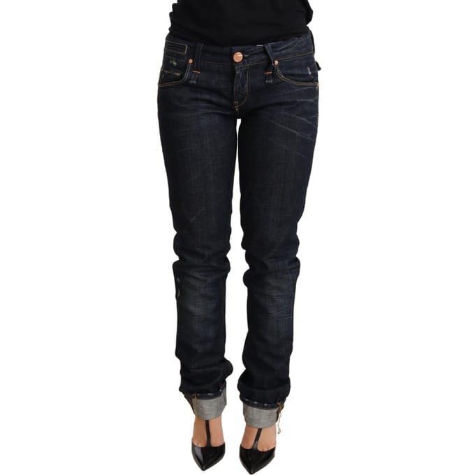 Acht Donkerblauwe Katoenen Slim Fit Jeans