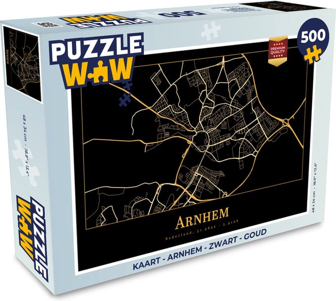 Puzzel Kaart - Arnhem - Zwart - Goud - Legpuzzel - Puzzel 500 stukjes