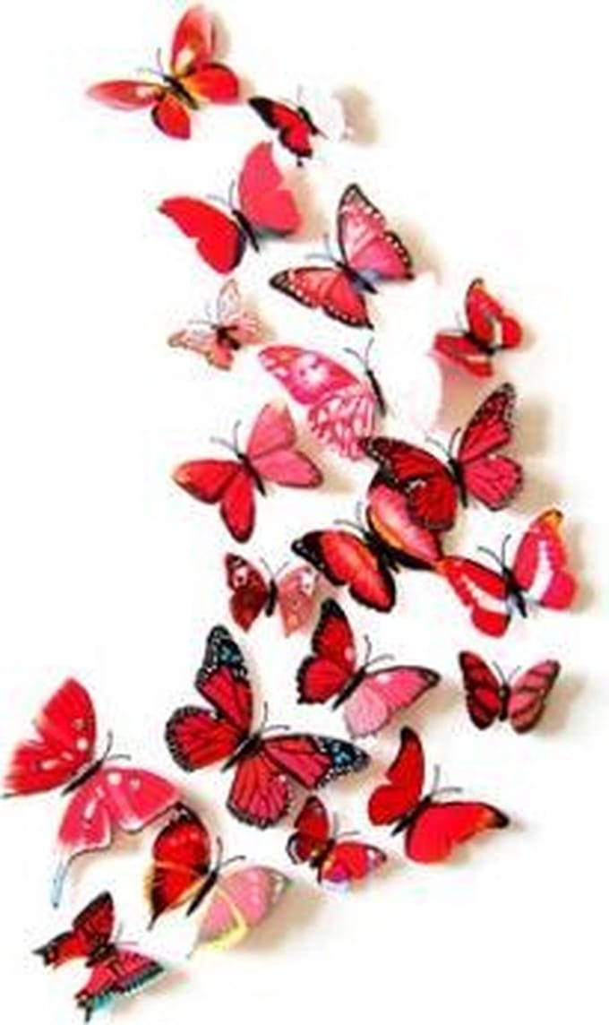 3D Vlinders - Muurdecoratie - Mix Rood